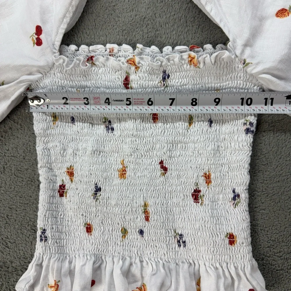 Reformation Tangerine Top 100% Linen Smocked Floral Print in White - Picture 8 of 8